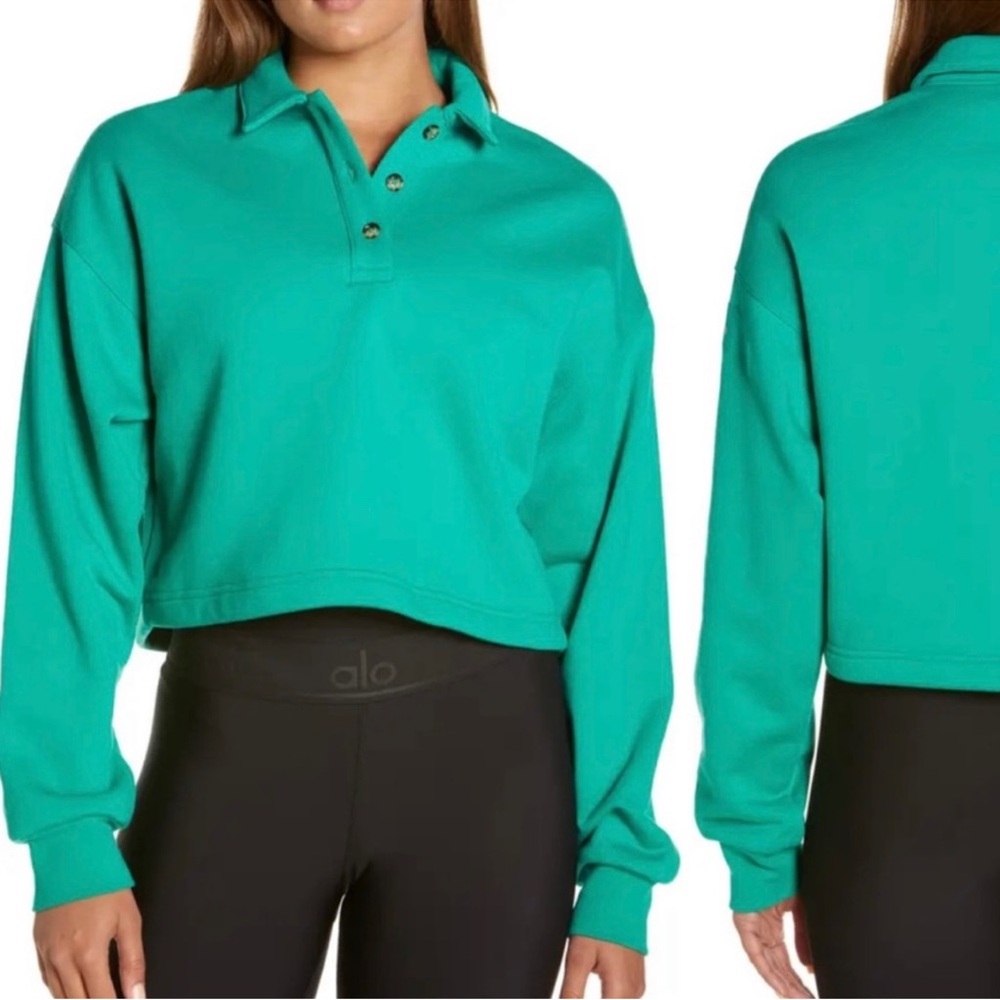 ALO yoga green collared cropped sweater XS